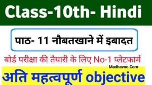 Read more about the article Class 10th Hindi chapter- 11 नौबतखाने में इबादत  All important objective question